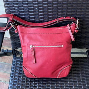 Coach Red Leather Bucket Bag, Small